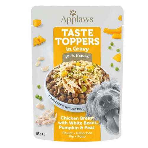 APPLAWS DOG TOPPERS konservi suņiem Vistas krūtiņa, dārzeņi mērcē 85g